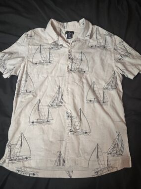 Daniel Hechter Light Beige Short-Sleeve Sailboat Print Shirt